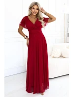 635-10 MELANIA – dlouhé lesklé svatební šaty s výstřihem a krátkými rukávy – světle vínová 635-10 MELANIA – dlouhé lesklé svatební šaty s výstřihem a krátkými rukávy – světle vínová