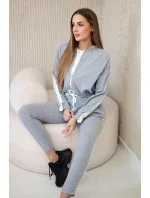 Dámská bavlněná souprava s proužky a stahovacími lemy šedý