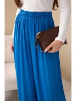 Dámské viskózové široké kalhoty s gumou v pase chabrové