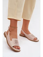Kožené dámské sandály na ploché podrážce s ozdobou S.Barski KV61-6018 Nude
