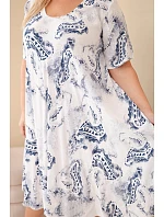 Dámské viskózové šaty Plus Size s krátkým rukávem a paisley vzorem bílé