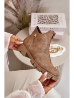 Zateplené dámské botky s odřením z eko kůže hnědo-zlaté Verietta Zateplené dámské botky s odřením z eko kůže hnědo-zlaté Verietta