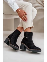 Dámské Botky Na Podpatku Zateplené Eko Semišové Černé Arkesia