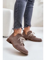 Zazoo 2959 Semišové Polobotky Oxfords Šněrovací Na Plochém Podpatku Tmavě Béžové