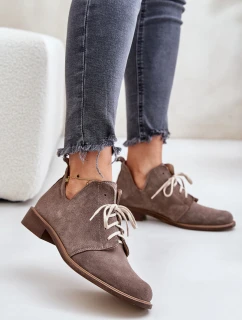 Zazoo 2959 Semišové Polobotky Oxfords Šněrovací Na Plochém Podpatku Tmavě Béžové