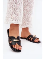 Ploché Dámské Pantofle S Páskem A Zlatým Detalem Černé Kerenza