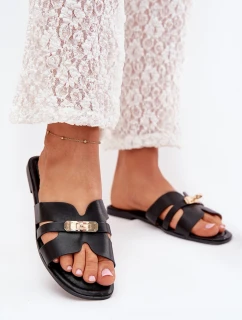 Ploché Dámské Pantofle S Páskem A Zlatým Detalem Černé Kerenza