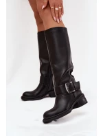 Zateplené dámské kozačky na klocku s přezkou Černé Raphaela Zateplené dámské kozačky na klocku s přezkou Černé Raphaela