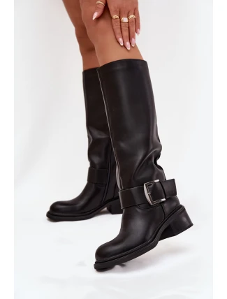 Zateplené dámské kozačky na klocku s přezkou Černé Raphaela Zateplené dámské kozačky na klocku s přezkou Černé Raphaela