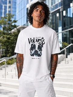 Pánské bavlněné tričko oversize s potiskem bílé FashionStreet NX1027R
