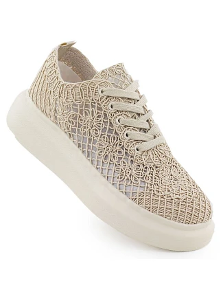 Dámská obuv na platformě se šněrováním béžová Vinceza 17371