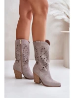 Vyřezávané Kozačky Do Poloviny Lýtka Na Podpatku Semišové Lewski 3609 Kávový Krém