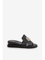 Dámské Sandály Na Klínu Eko Kůže S Ozdobou Černé Sarela