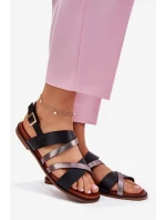 Dámské Sandály Na Plochém Podpatku S Pásky Černé Sergio Leone SK086H