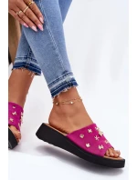 Dámské Zamszové Pantofle S Připínkami Fuchsie Vinceza 66741