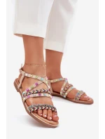 Dámské Sandály Se Zdobením A Pletenými Pásky Béžové Delyra