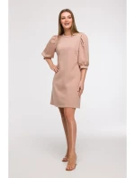 B291 Šaty áčkového střihu s pouzdrovými rukávy - mocca