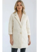 Dámská bunda Plus Size prošívaná s ozdobnými knoflíky a límcem jasno béžová