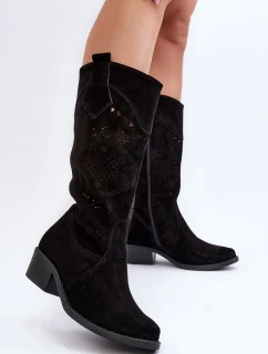 Zazoo 4043 Semišové Černé Boty S Nízkým Podpatkem Prodyšné