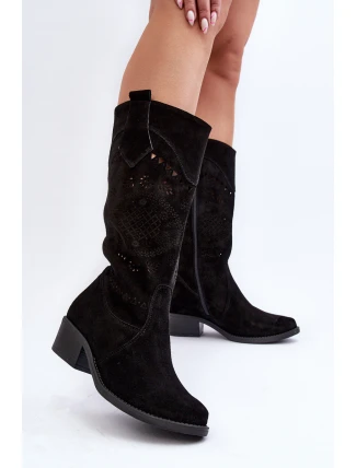 Zazoo 4043 Semišové Černé Boty S Nízkým Podpatkem Prodyšné