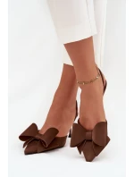 Lodičky s odkrytými patami a mašlí Hnědé Eklevia Lodičky s odkrytými patami a mašlí Hnědé Eklevia