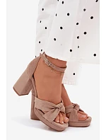 Dámské sandály na podpatku z imitace semiše tmavě béžové Rosetta