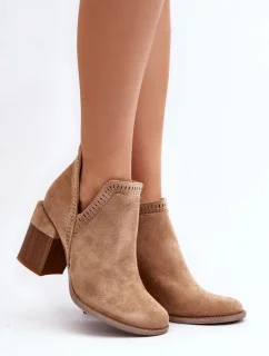Dámské kotníčkové boty na podpatku A5729 / 192675 Béžová - Bella Paris