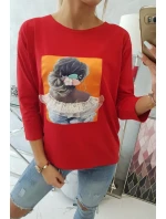 Halenka s 3D grafikou, krajková červená