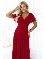 635-10 MELANIA – dlouhé lesklé svatební šaty s výstřihem a krátkými rukávy – světle vínová 635-10 MELANIA – dlouhé lesklé svatební šaty s výstřihem a krátkými rukávy – světle vínová