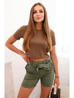Dámské šortky s mašlí a volánky khaki