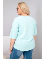 Dámská bavlněná oversize halenka Plus Size s výstřihem do V mentolová
