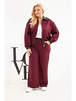 Dámská souprava Plus Size s mikinou na zip a širokými kalhotami bordó Dámská souprava Plus Size s mikinou na zip a širokými kalhotami bordó