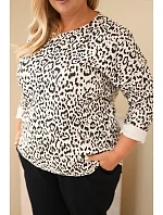 Dámská halenka Plus Size s leopardím vzorem s delším zadním dílem béžová