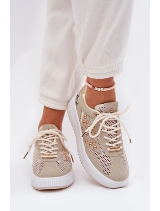 Dámské Sportovní Boty S Síťovinou A Hroty Béžové Ogalda