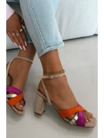 Dámské sandály na podpatku s pásky Eko semiš Béžové Karilora
