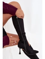 Dámské kozačky na jehlovém podpatku – černé