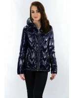 Tmavě modrá prošívaná dámská bunda s kapucí (R9562)