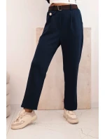 Komplet dámský máslový mikina s kapucí a kalhoty s páskem modrý