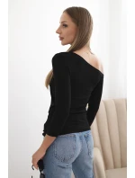 Dámská blůza s odhaleným ramenem z viskózy s 3/4 rukávem černá Dámská blůza s odhaleným ramenem z viskózy s 3/4 rukávem černá