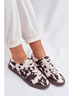 Dámské tenisky s nášivkami Big Star TT274369 Bílá-hnědé