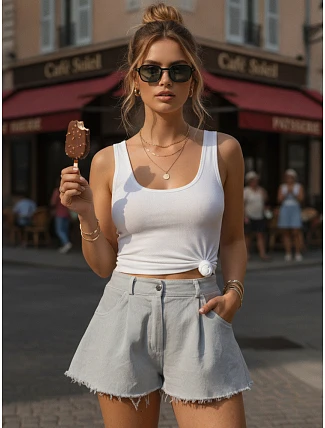 Dámské letní džínové šortky s volnou nohavicí šedé FashionStreet SY0534 Dámské letní džínové šortky s volnou nohavicí šedé FashionStreet SY0534