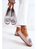 Dámské kožené mokasíny s třásněmi růžove Laressa