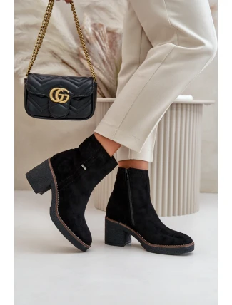 Dámské Botky Na Podpatku Zateplené Eko Semišové Černé Arkesia