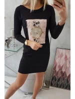 3D grafické šaty s perlami černé 3D grafické šaty s perlami černé