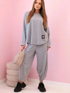 Bavlněná mikina kalhoty set šedá melanž