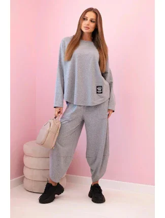 Bavlněná mikina kalhoty set šedá melanž Bavlněná mikina kalhoty set šedá melanž