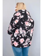 Dámská jarní prošívaná bunda Plus Size s kapucí a květinovým vzorem černá