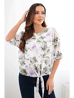 Dámská halenka s květinovým vzorem a vázáním dole khaki Dámská halenka s květinovým vzorem a vázáním dole khaki