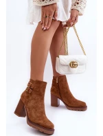 Zamszové Botky Na Podpatku Hnědé Makeline