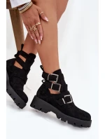 Dámské kotníkové boty s pásky a stříbrnými přezkami Helisse - černé